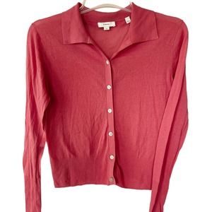 Vince Rosewood Buttondown Lightweight 100% Cotton Knit Top L